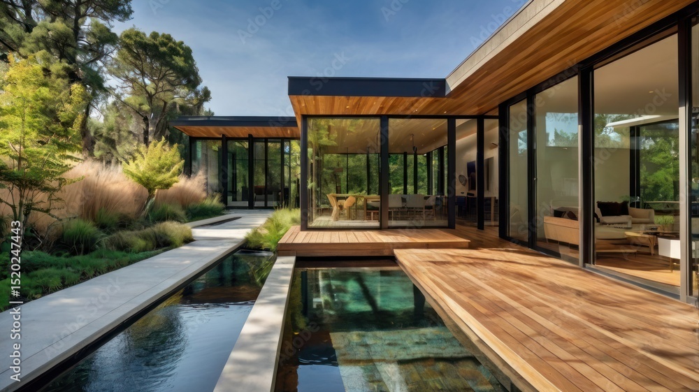 Fototapeta premium Luxury resort swimming pool architecture with garden landscape and hotel exterior design