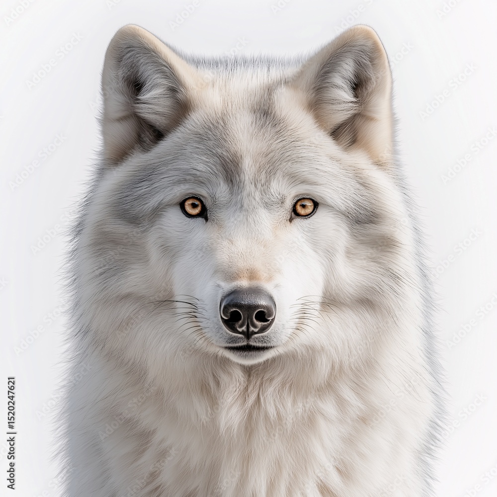 Obraz premium Majestic White Wolf Portrait. Realistic Wild Canine in Arctic Wilderness