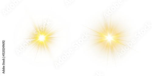 Vector transparent sunlight with sun glare. Overlay, Sun rays and glare, Sun, sunrays, light transitions, lens flare, light leaks and glare in PNG format. PNG sunlight flare. Golden flash and glare.
