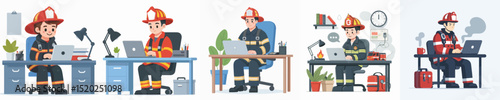 firefighter character vector playing laptop