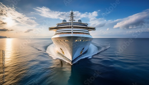 luxury cruise ship front view showcasing sleek design and modern features ship elegant lines and polished surface reflect sophistication and adventure on open sea
