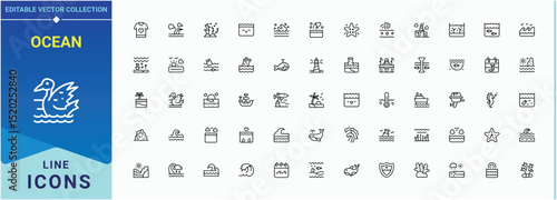 Ocean icon set. Underwater modern thin line style icons. Thin outline icons pack. Surfing linear icon set. Pixel perfect. Editable stroke.