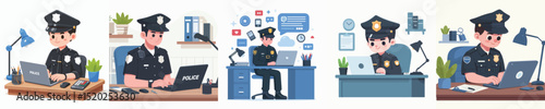 police character vector playing laptop