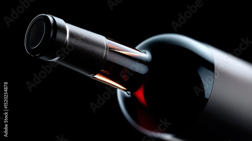 Close-up view of a wine bottle against a black background.