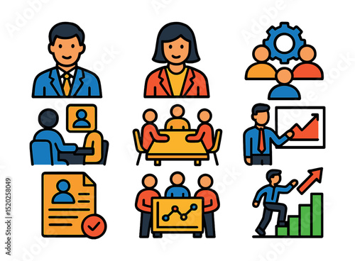 Flat vector icons of data backup strategy: incremental backup, full backup, cloud sync, backup schedule, restore point, secure storage, disaster recovery plan, redundancy.