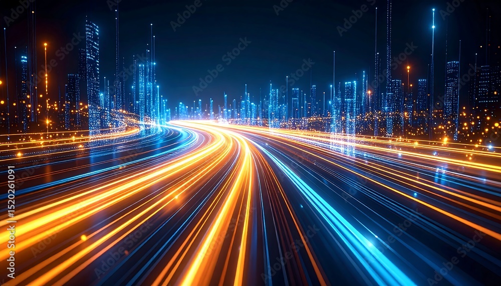 Fototapeta premium Digital city highway at night