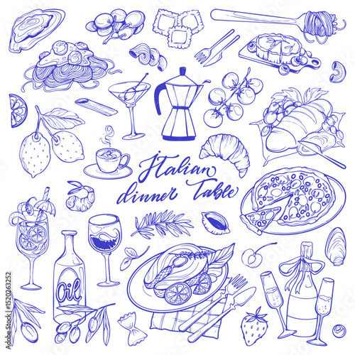 Hand Sketched Italian Dinner Cuisine Collection.