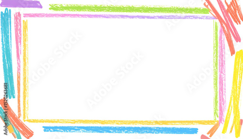 Colorful Pastel Crayon Rectangle Frame on Transparent