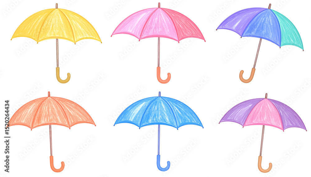 Pastel Colored Umbrellas Illustration on Transparent Background Pastel Colored Umbrellas Illustration on Transparent Background