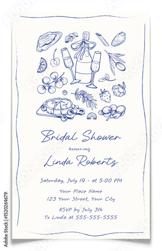 Hand Drawn Mediterranean Bridal Shower Invitation.