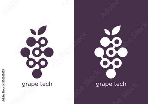 new technology grape logo vector design with simple minimalist look. combination of grapes with technology molecules in design