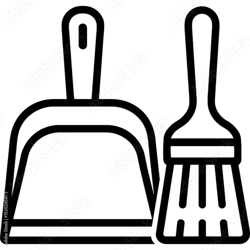 Minimalist dustpan with brush icon design
