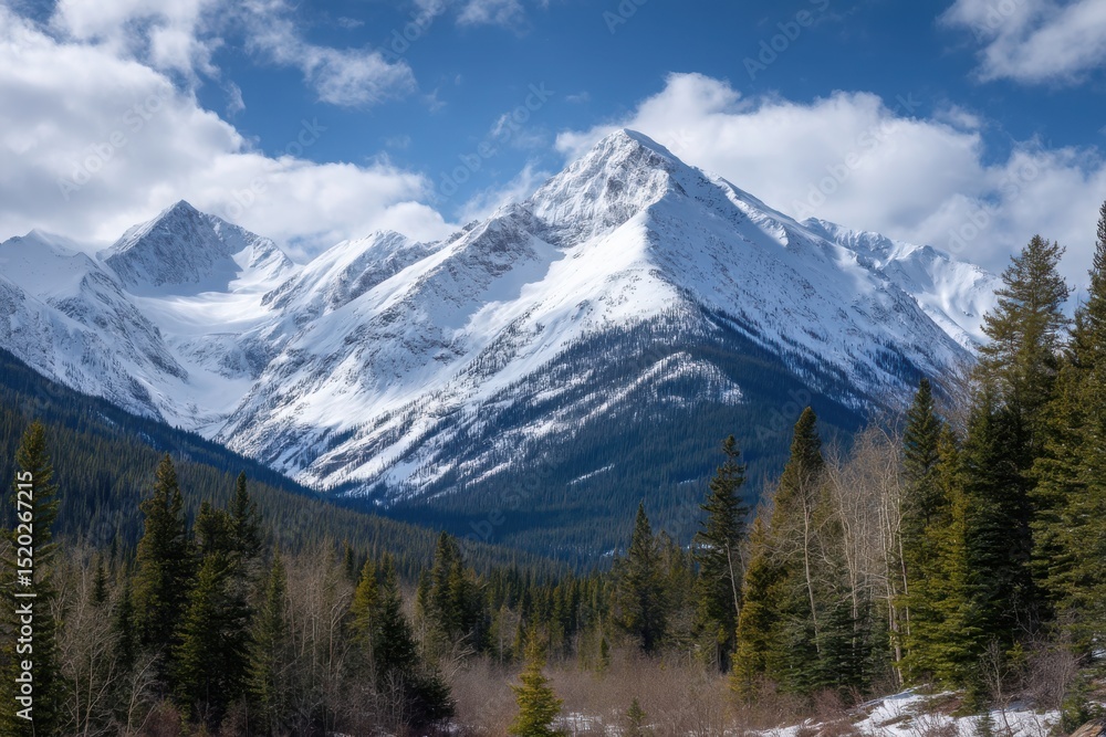 Obraz premium Breathtaking panoramic view of a majestic snow-covered mountain range in winter. 