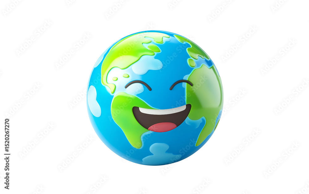 Naklejka premium Detailed globe emoji highlighting Earth continents in bright vibrant visual style isolated on transparent background PNG