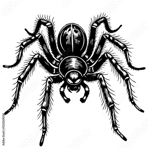 Black tarantula spider sketch on a white background, concept of vintage sketch  