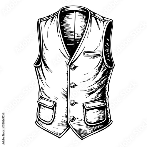 Vintage sketch of a classic waistcoat with pockets and buttons  