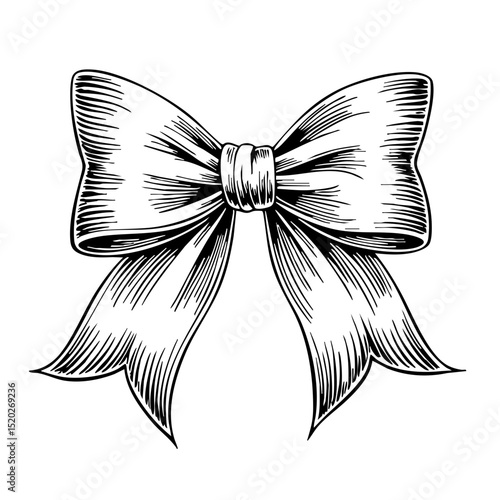 Detailed illustration of a decorative ribbon bow in vintage sketch style  
