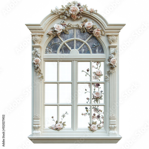 Antique Window with Floral Decor in Pastel Tones