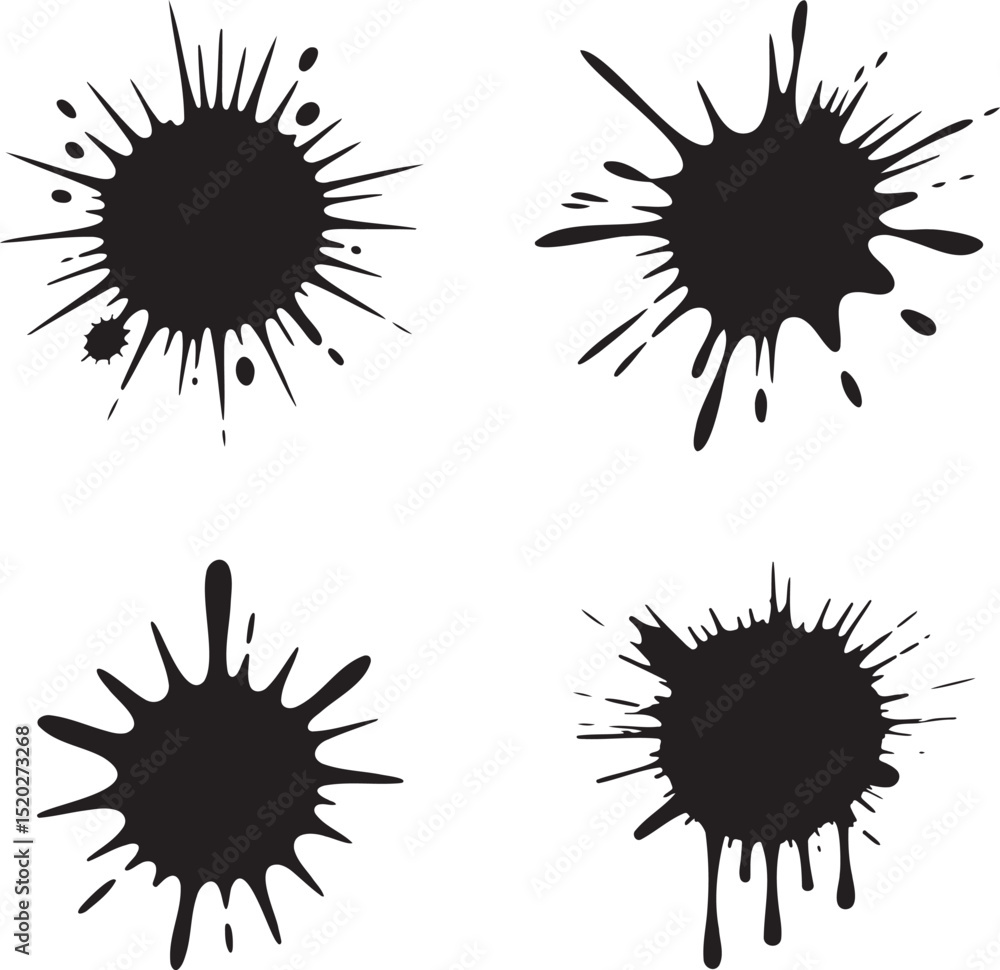 Fototapeta premium Paint splashes and drips silhouette set vector illustration isolated On Transparent Background