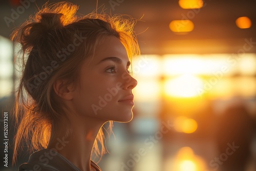 Thoughtful Woman Profile at Sunset. Serene Reflection in Soft, Dreamy Backlighting - Beautiful and Inspiring Outdoor Portrait Photography