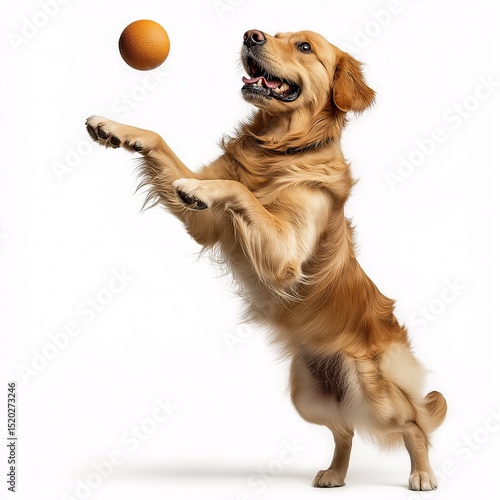 Golden Retriever Playing Fetch. Excited Dog Catching Ball in Energetic Action Shot