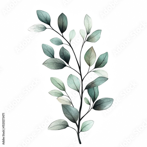 Boho Hand-Drawn Botanical Twig with Oval Leaves