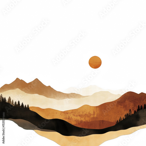 Boho Abstract Mountain Landscape in Warm Tones