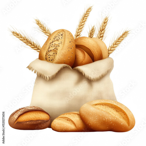 Breads Labeled in Sack with Wheat Stalk Accents