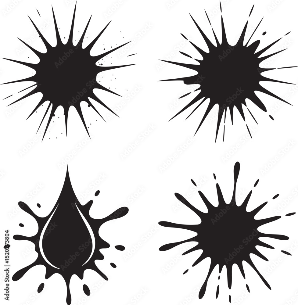 Paint splashes and drips silhouette set vector illustration isolated On Transparent Background Paint splashes and drips silhouette set vector illustration isolated On Transparent Background