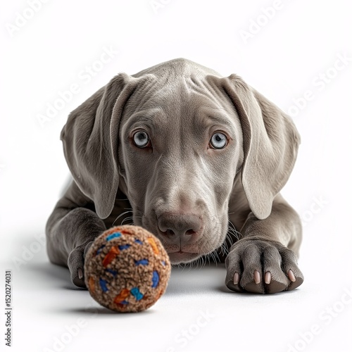 Adorable Playful Pup Indoors. Cute Grey Canine Portrait with Ball - Perfect High Quality Laptop Wallpaper