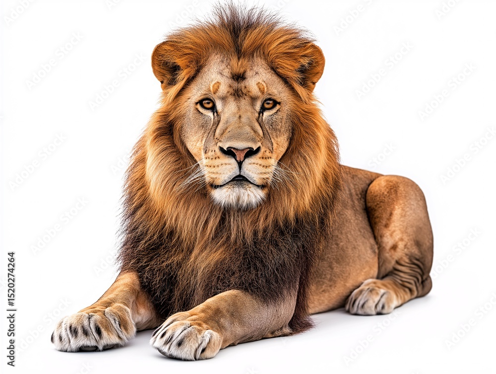 Fototapeta premium Majestic Wild Male Lion Portrait. Graceful King of the Jungle in Studio Setting on White Background