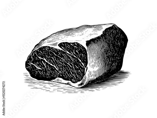Vintage engraved illustration of a meat cut showcasing detailed textures and artistic design from a classic collection