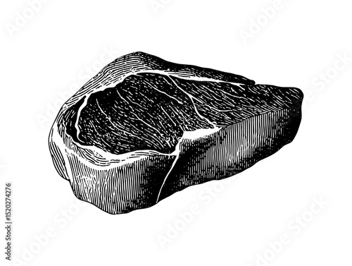 Engraved vintage emblem showcasing a beautifully detailed piece of meat, unearthed from a collection of timeless illustrations