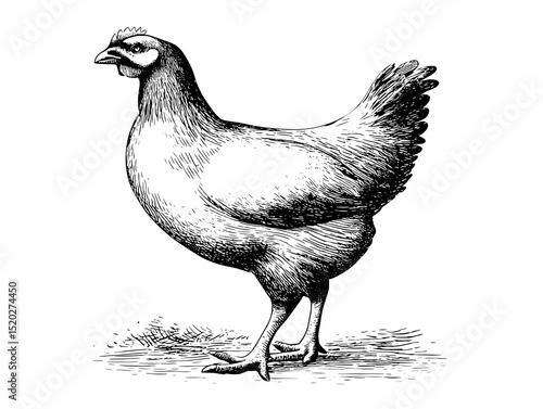 Elegant vintage engraving of a proud hen showcasing the artistry of classic design in the unique style of a bygone era