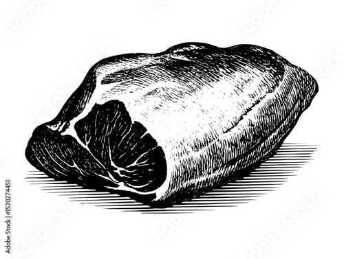 Vintage engraved illustration of a piece of meat in classic style for culinary designs and products