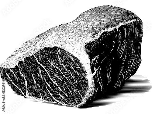 Engraved vintage illustration of a rock formation showcasing intricate textures in a classic style