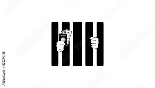 arrest of foreign citizen, black isolated silhouette