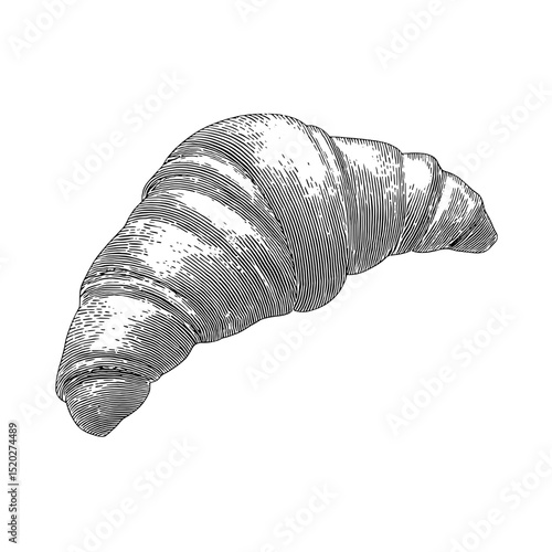 Engraved vintage croissant emblem for artisanal bakery design in elegant style