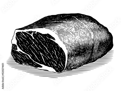 Engraved vintage illustration depicting a beautifully detailed cut of meat in classic style