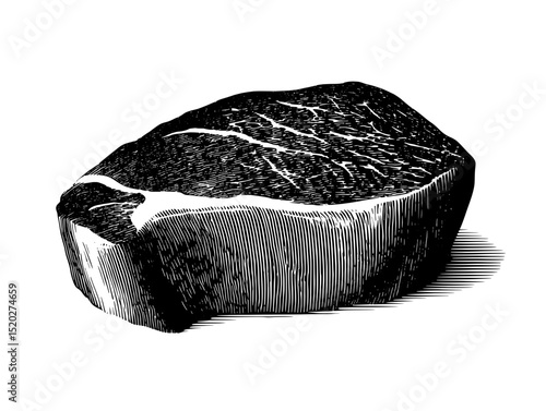 Engraved vintage illustration showcasing a beautifully cut piece of meat from the vintage collection of culinary designs