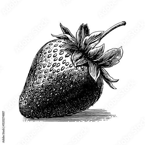 Vintage engraved illustration of a strawberry showcasing intricate details and timeless charm in a classic design style