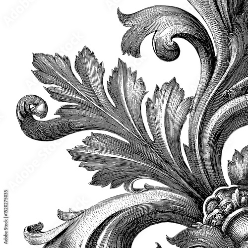 Elegant engraved emblem showcasing vintage foliage design for artistic collections and trademarks in classic style
