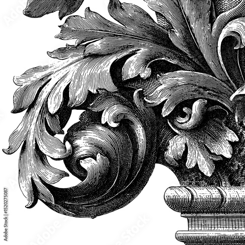 Vintage engraved emblem showcasing intricate floral designs and ornamental details in a timeless artistic style for design enthusiasts