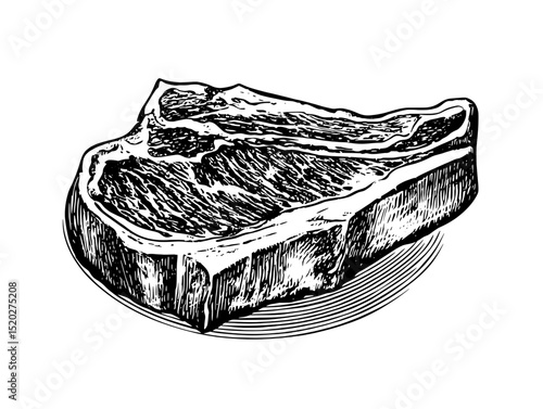 Vintage engraved illustration showcasing a beautifully detailed piece of meat in a classic design style