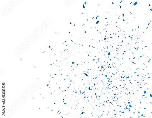 Blue confetti explosion on white