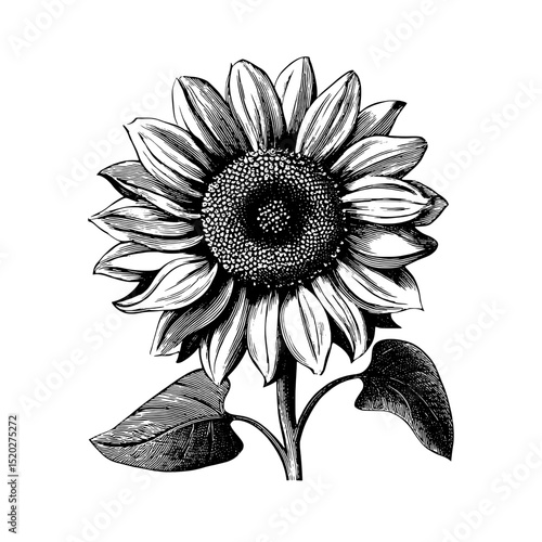 Intricate vintage sunflower emblem showcasing detailed engraved illustration in timeless design