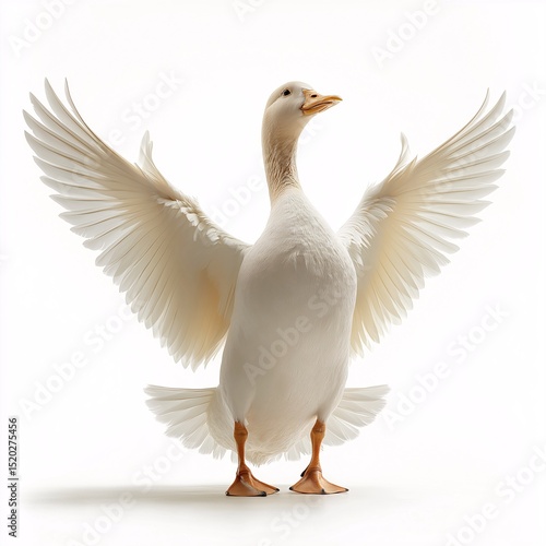 Graceful White Duck with Colorful Plumage. Majestic Portrayal of Domesticated Wildlife in Nature