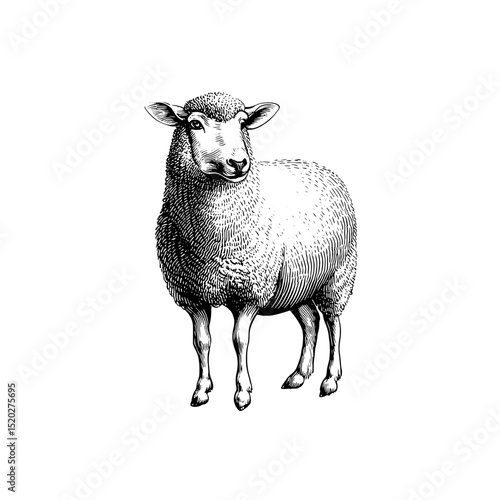 Vintage engraved illustration of a sheep showcasing detailed artistry and timeless design features for creative projects