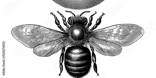 Vintage engraved illustration of a bee showcasing intricate details and artistry from a classic collection