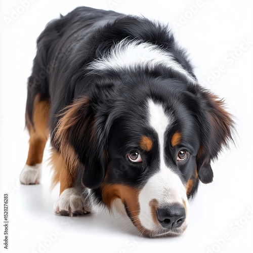 Adorable Bernese Mountain Dog. Endearing Purebred Pet with Long Fur Embracing Love and Companionship Outdoors